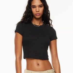 TNA Ribbed Cropped T-Shirt in Black